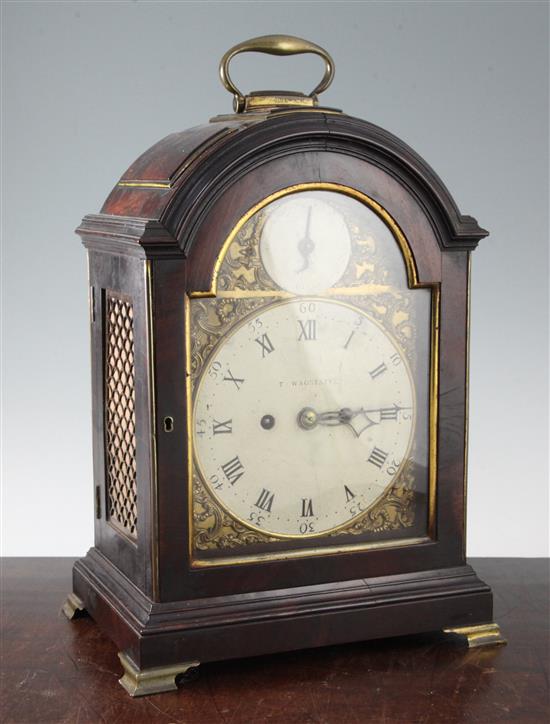 T. Wagstaffe. A George III brass inset mahogany triple pad top bracket clock, 16in.